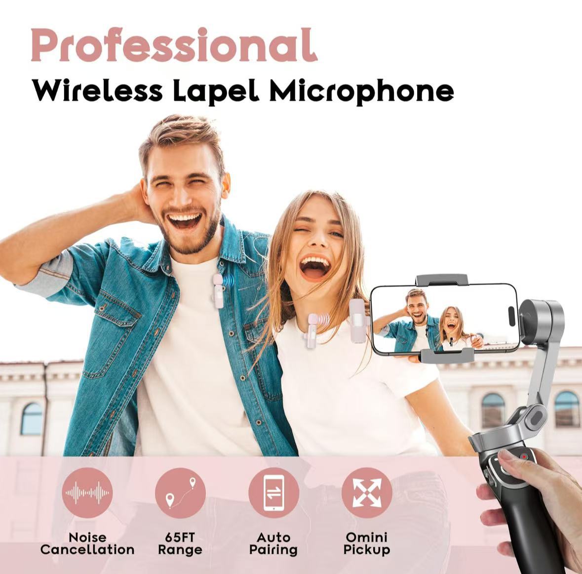 K1 wireless lavalier microphone, pink, noise reduction and reverb