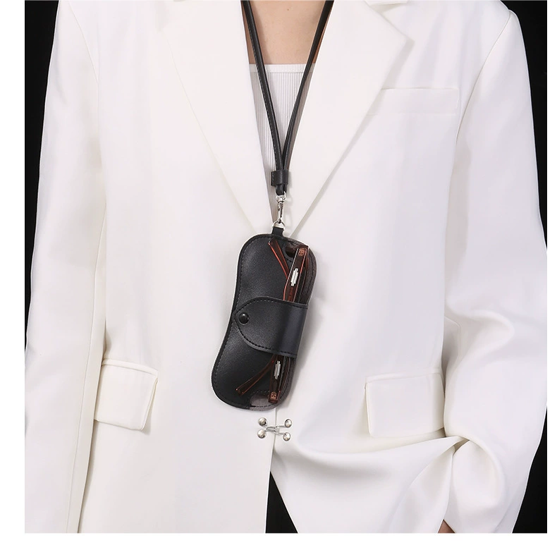 Модный простой чехол для очков из искусственной кожи с подвесным шейным ремешком, аксессуар для путешествий на открытом воздухе, защитный чехол для линз очков