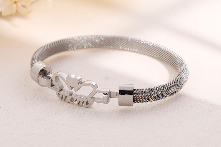 Housewarming, Anniversary, Business, Wedding, Travel, Birthday, Festival Occasion 304 Stainless Steel Material New Titanium Steel Heart-shaped Mesh Creative Ladies Letter Hollow Bracelet