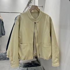 2025早春新款时尚立领PU皮衣外套女宽松显瘦百搭休闲夹克上衣黑色