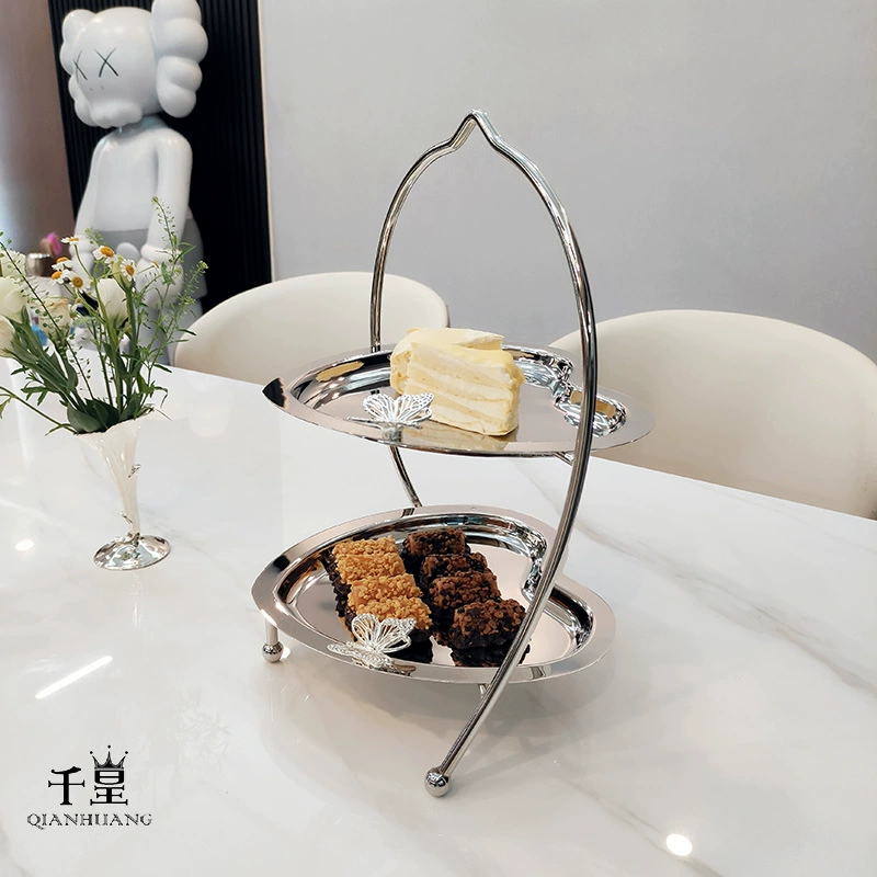 Двухъярусная подставка для десертов в форме сердца из нержавеющей стали, в стиле лёгкой роскоши, для свадебного торжества, фуршета, послеобеденного чаепития, фруктов и тортов.