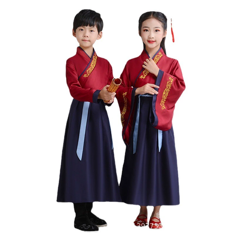 Детская одежда Госю, древний костюм, ханьфу, треххарактерная Сутра для девочек и мальчиков, правила ученика, церемония открытия, книга для выступлений, костюм для мальчика