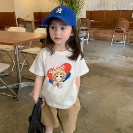 东南亚2025夏款韩版短袖T恤女童春夏季宝宝休闲纯棉休闲卡通上衣
