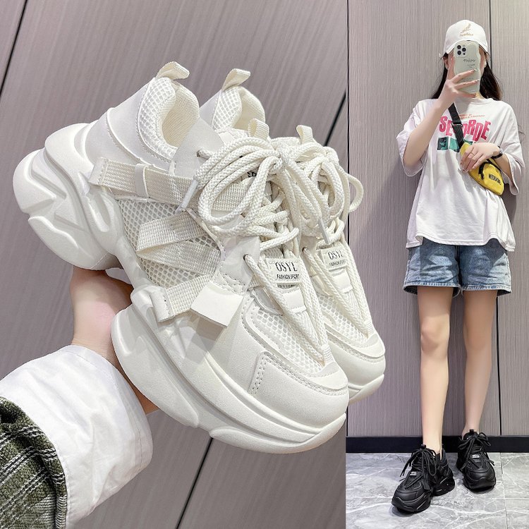 Thick sole sponge cake dad 2023 Spring and Autumn new breathable strap versatile small white casual sports shoes_voghion.com