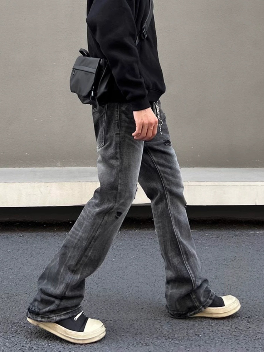 boy European And High Vibe Slim Fit Washed Ripped Jeans Unisex American Street Style Trendy Design Pants_voghion.com