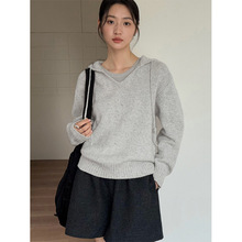 TG 慵懒休闲全羊毛套头宽松针织帽衫女2025秋冬新款保暖毛衣25942