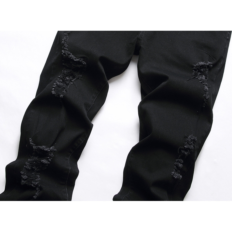 Men's New Distressed Jeans, Fashionable And Casual Elastic Straight Leg Denim Pants_voghion.com