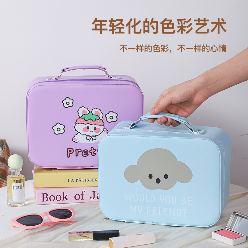 Red celebridad maquillaje maleta portátil cartón de dibujos animados maquillaje caja de maquillaje maquillaje al por mayor