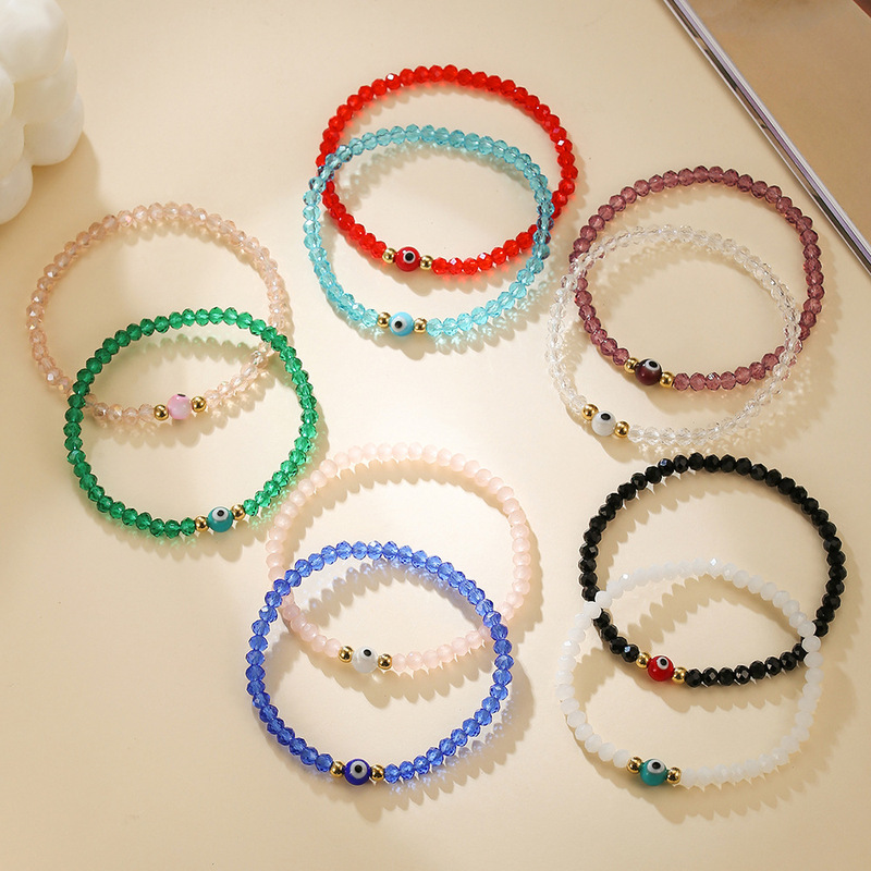 Amazon's Best Selling Evil Eye Bracelet Niche Retro Adjustable Handmade Beaded Blue Eye Beads Stacked