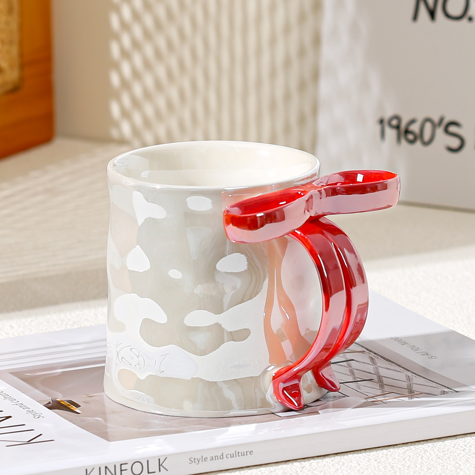 Taza de Cerámica con Moño Esmaltada Resistente a Altas Temperaturas para Hogar