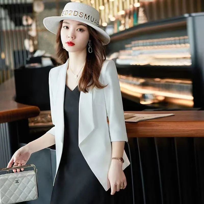 plus size Women's Western Style Thin Small Suit Jacket 2024 Summer chubby girl Slimming Seven-Sleeve Sunscreen Suit Top plus size Women's Western Style Thin Small Suit Jacket 2024 Summer chubby girl Slimming Seven-Sleeve Sunscreen Suit Top