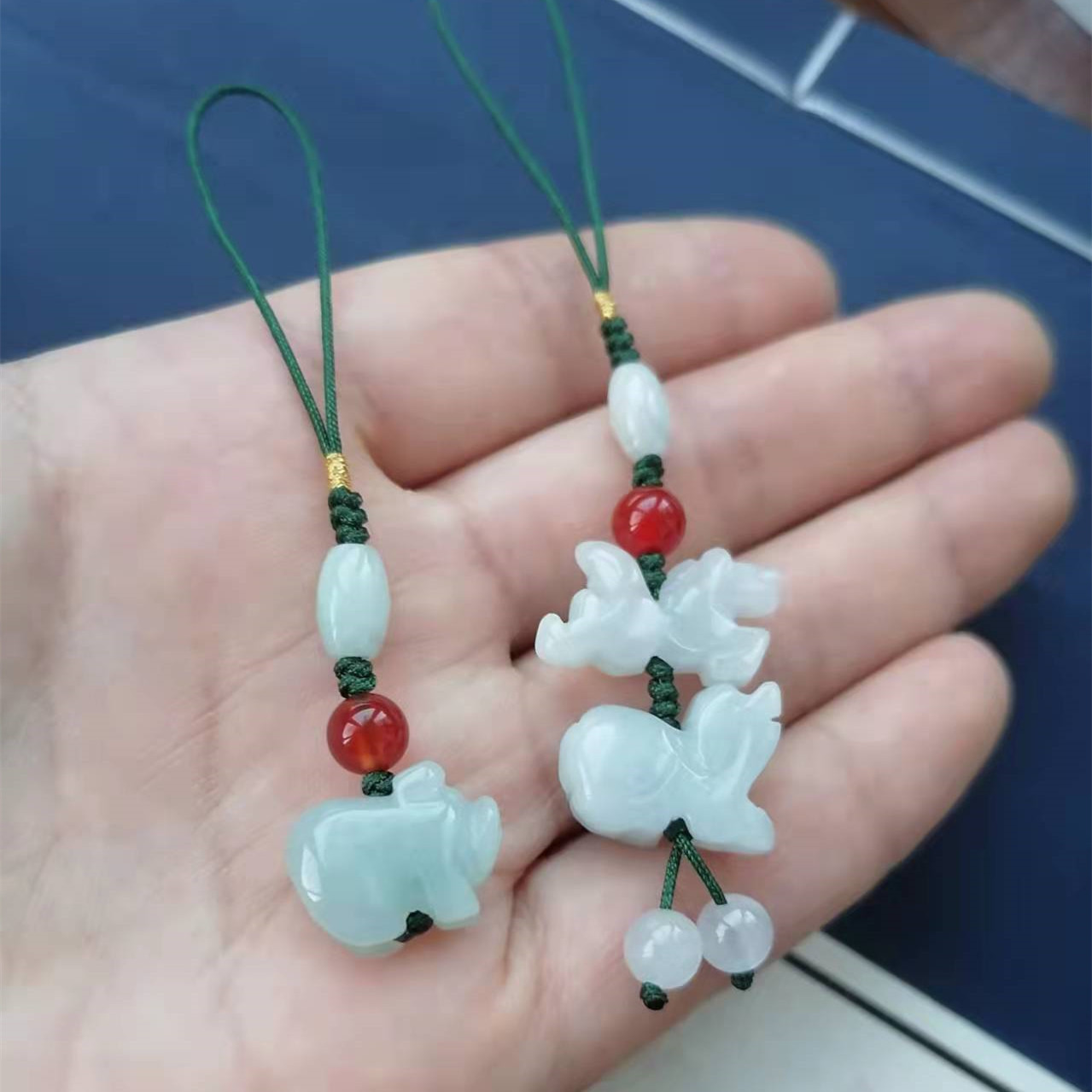 翡翠a货十二生肖手机链 本命年三合六合玉生肖好运挂件手机绳