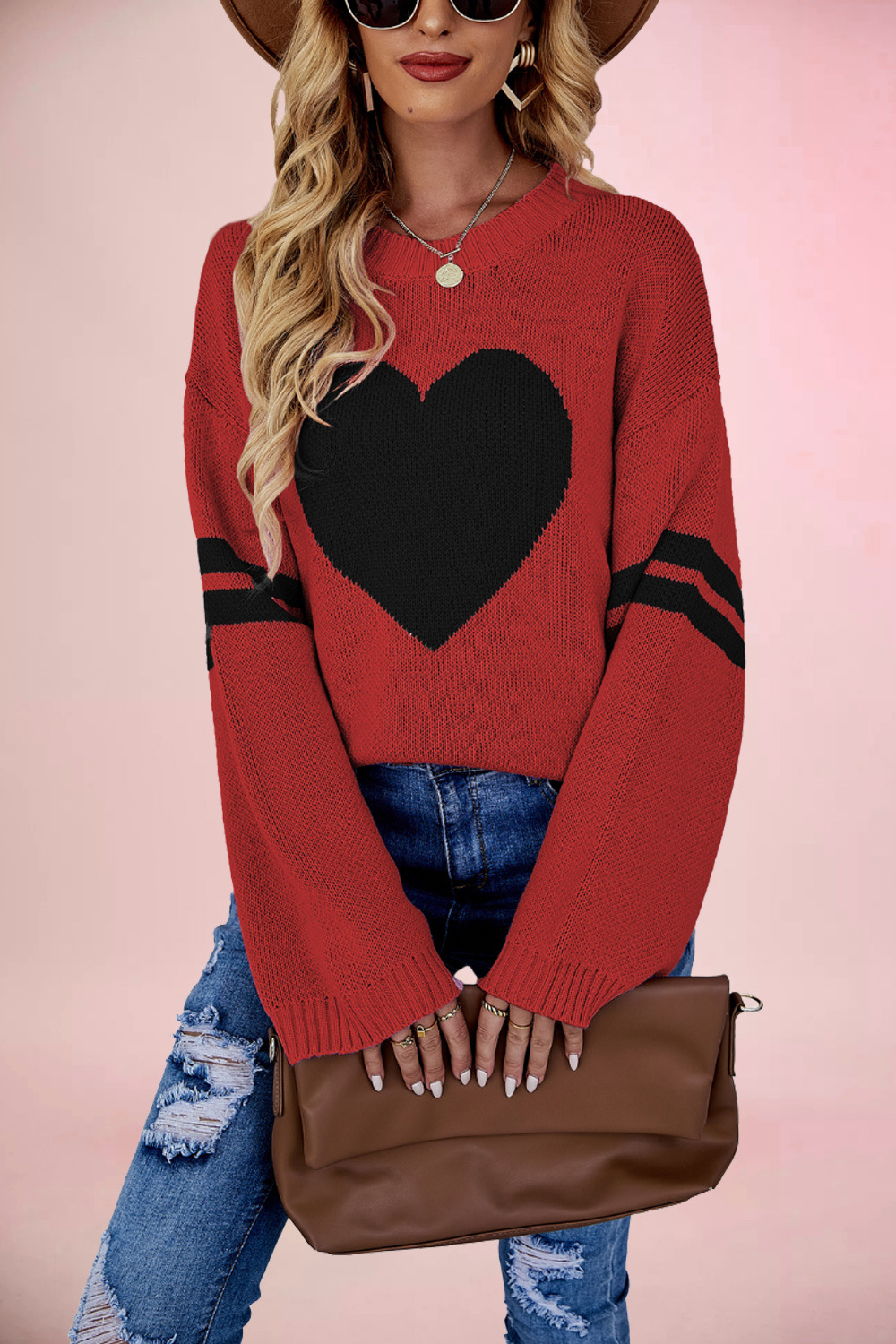 Suéter holgado de cuello redondo para mujer, diseño de corazón, estilo europeo y americano, novedad de invierno 2026, para el Día de San Valentín, disponible en Amazon.