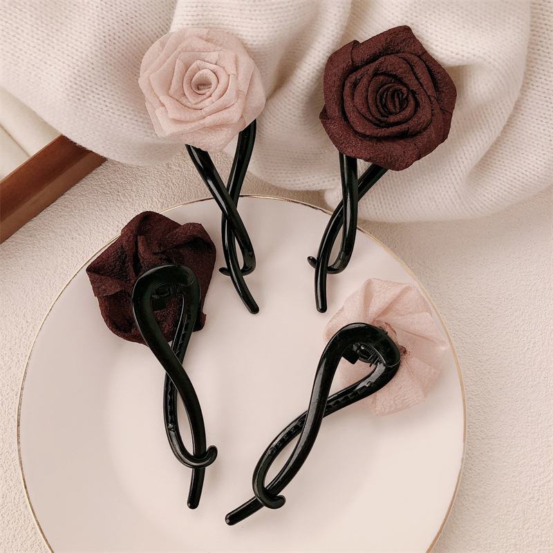 Meilad retro rosa torsión clip simple camellia una palabra de banano nuevo temperamento tocado de cabello fija