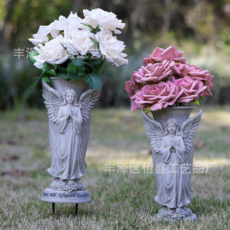 Decoración de cementerio transfronterizo Oración Ángel Jarrón Estatua Creativo Jardín al aire libre Regalo conmemorativo Jardín Decoración floral