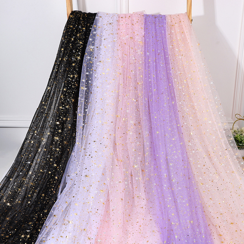 新款金色星星网纱面料米星烫金网布玩具头饰童装桌布礼盒装饰软纱
