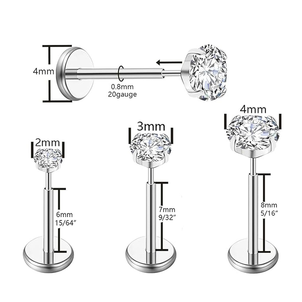 Titanium Nose Stud With Zirconia Internal Thread Pin Earring_voghion.com