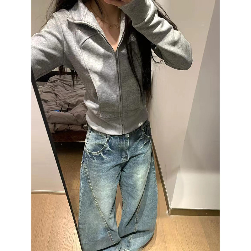 美式复古做旧弯刀牛仔裤男女设计感显瘦阔腿裤宽松镰刀拖地长裤子|undefined