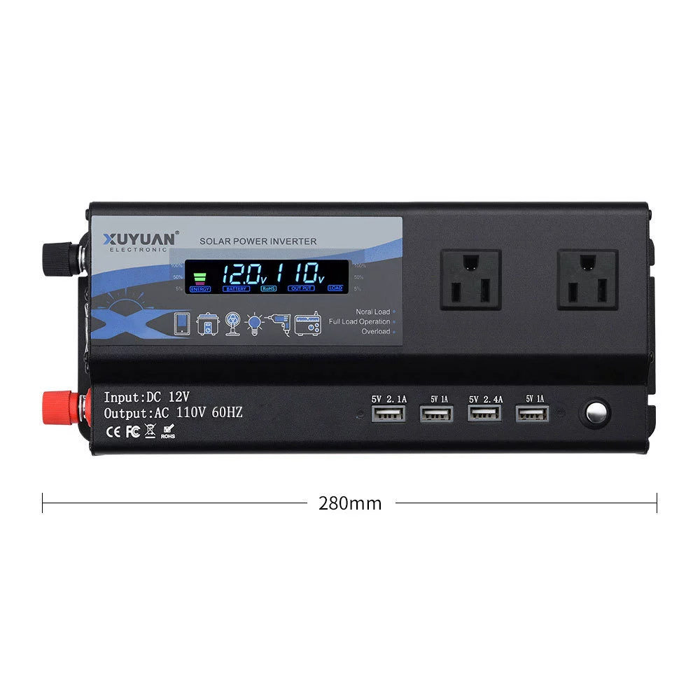 [xuyuan автомобильный инвертор 12v/24v в 110v USB-C преобразователь высокой мощности 2000W]