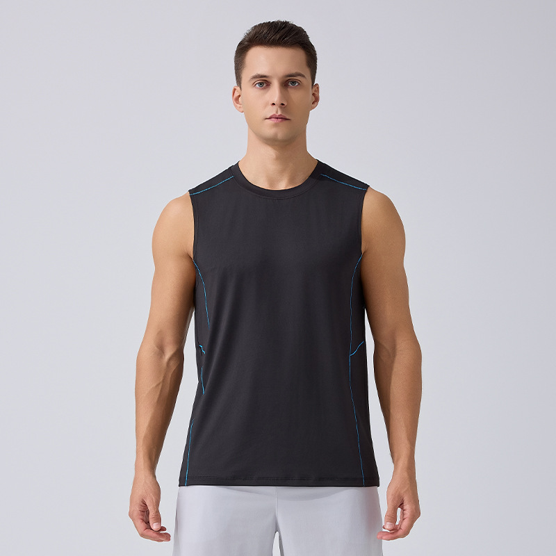 Chalecos deportivos transfronterizos maratón de verano sólido camiseta sin mangas entrenamiento de fitness rápido seco y transpirable chaleco masculino