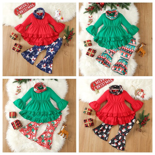 Children's suit New small and medium-sized girls 'trumpet long-sleeved tuxedo girls' Christmas bell-bottom pants suit