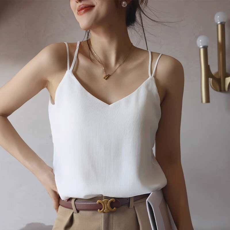 Camisole women's outer wear V-neck suit inner wear with chest pad bra integrated beauty back underwear bottoming top