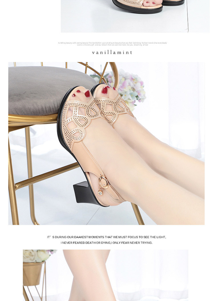 Sandal nữ quai chữ V gót dày đế mềm da thật — đen chi tiết 11