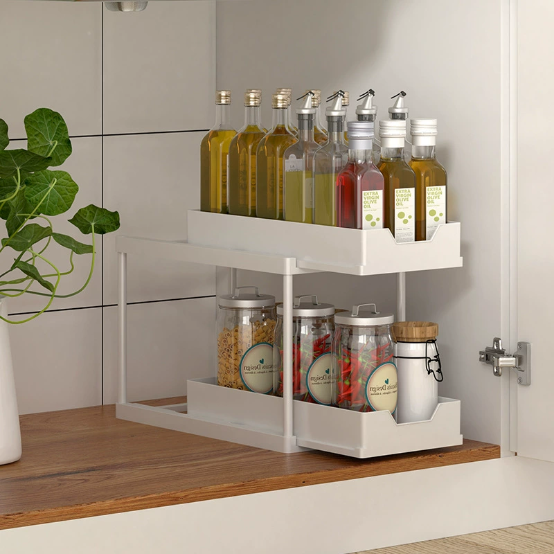 Double -layer pull -up shelf kitchen sink to disassemble the storage table surface spice seasoner multi -purpose storage rack
