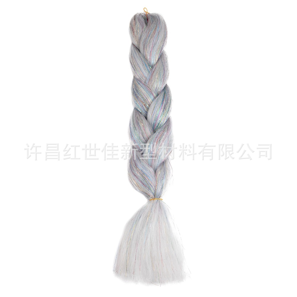 Láser colorido oro y plata seda trenza grande jumbo braiding hair con tinsel peluca de fibra química