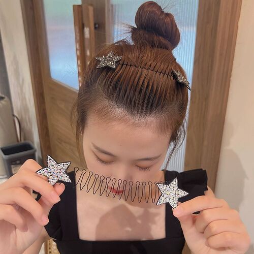 Rhinestone Star Broken Hair Comb Women's Broken Hair Organizer Invisible Back of Head Hair Disk Device Children's Dance Hairpin Insert Comb