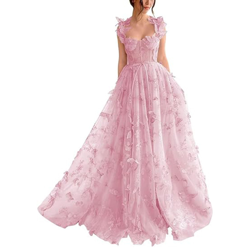 Europa y América vestido de noche para mujeres 2025 nuevo temperamento largo Amazon fiesta temperamento elegante vestido de playa de encaje