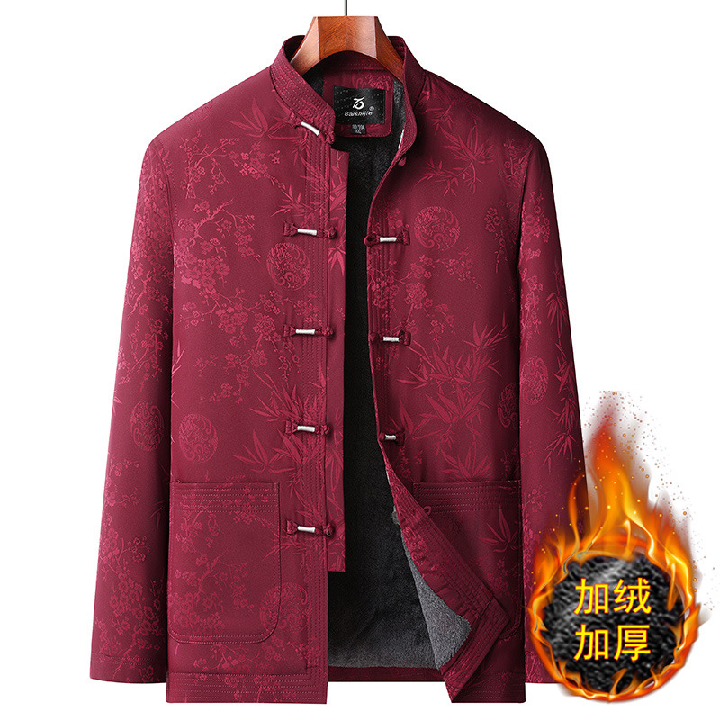 Winter Tang-style jackets for middle-aged and elderly men, suitable for birthday celebrations, cotton-padded coats for grandfathers, and thickened fleece-lined clothing for fathers.