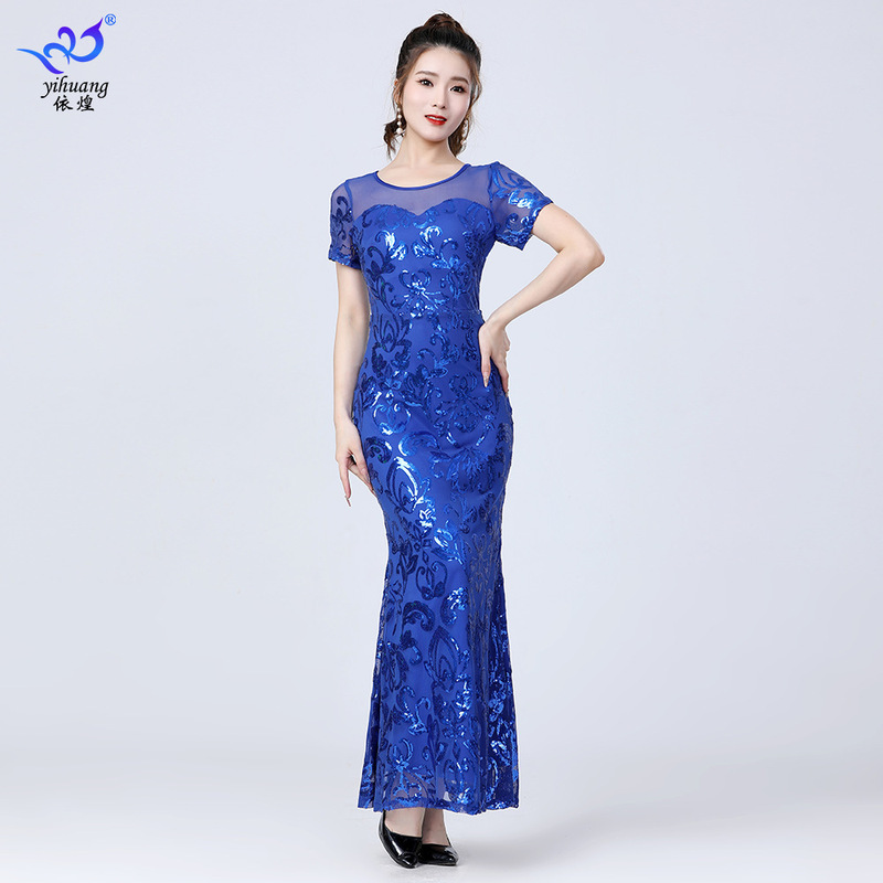 European and American sequin dress evening dress ball dress banquet dress toast dress host stage dress sequin dress