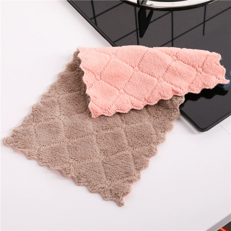 Poly -colored double -sided water absorption cloth diamond -shaped dishwasted wet and wet home washing dishes cleaning towels