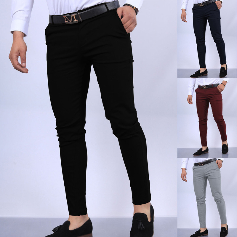 2025 Aliexpress Cross-Border Spring and Autumn European and American Men's New Solid Color Slim Fit Foreign Trade Pocket-Decorated Casual Formal Dress Pants