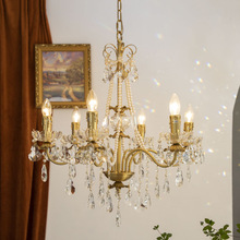 法式轻奢黄铜珍珠蜡烛水滴水晶吊灯美式别墅意大利客厅餐厅卧室灯