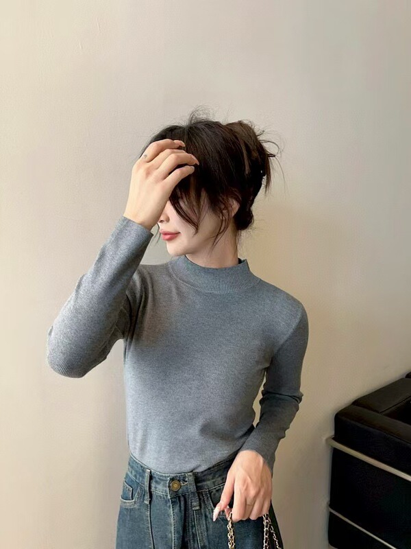 Urbane Rosy@12色半高领针织打底衫女高级感内搭毛衣中领针织上衣|undefined