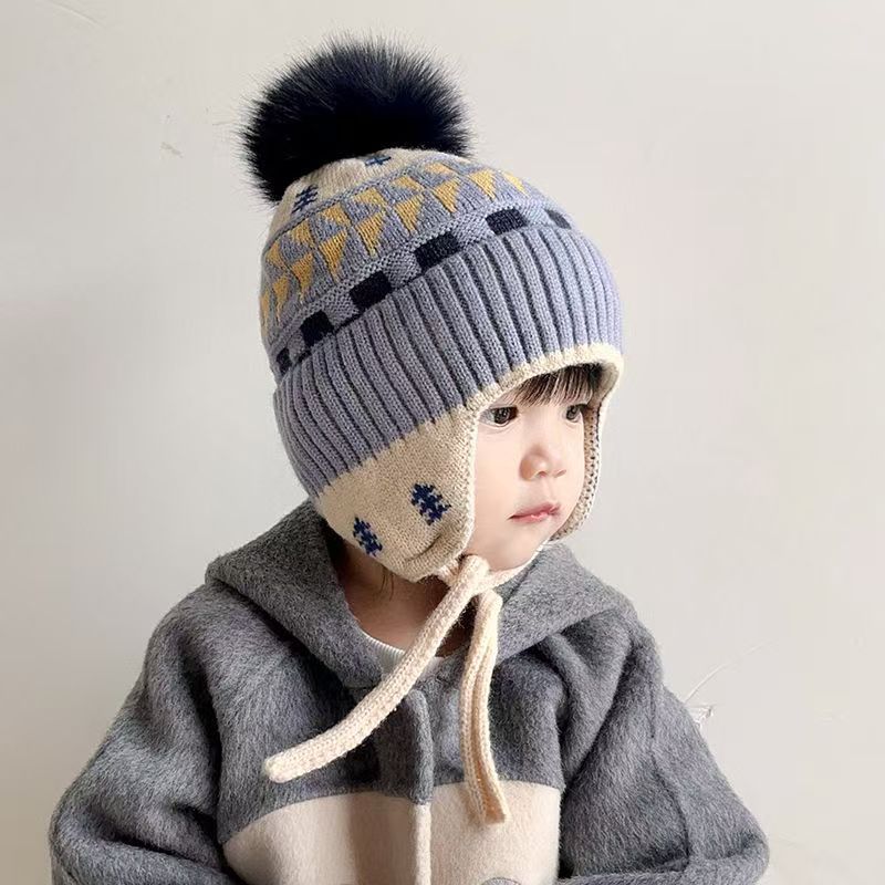 儿童帽子秋冬季护耳帽宝宝针织保暖防风套头帽男女童提花毛线冬帽|undefined