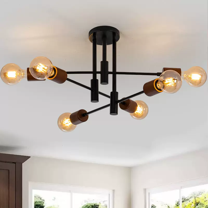 跨境铁艺吸顶灯美式复古工业风创意多枝形客厅吊灯餐厅LED卧室灯