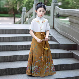 Ancient Style Kidsren's Ming-Made Horse-Faced Skirt 2024 New Summer Ten-Year-Old Girl Half-Length Skirt Baby Girl Ancient Costume Han Dynasty