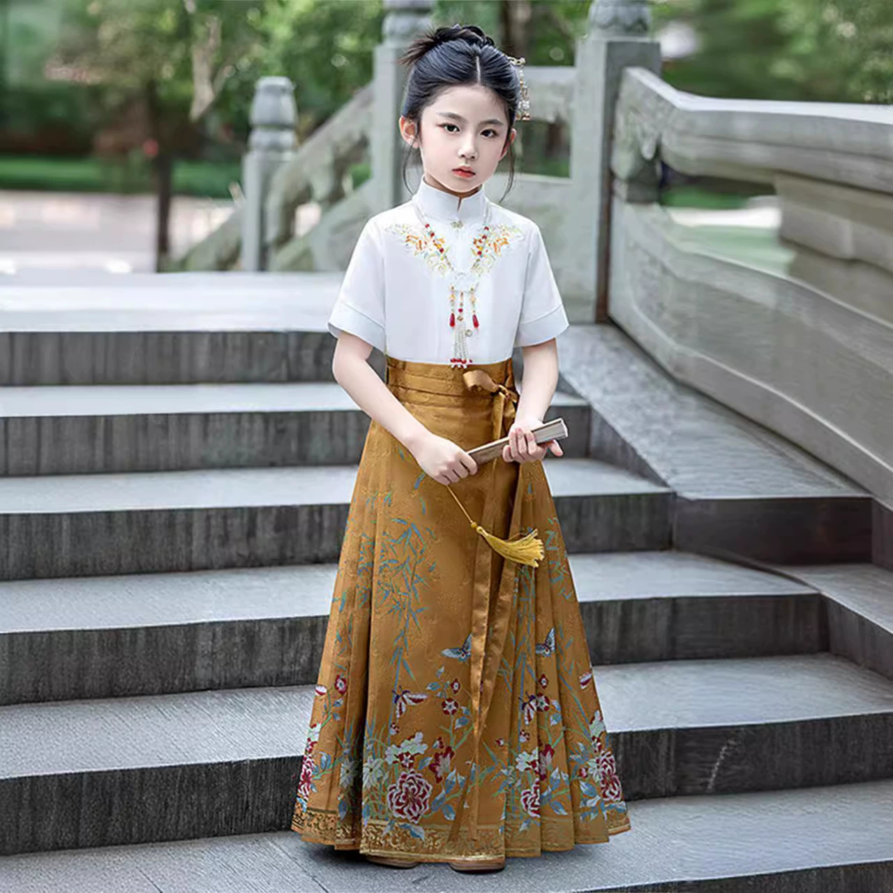 Старинное детское платье с конским лапшой 2024 новый летний десятилетний юбок для девочек