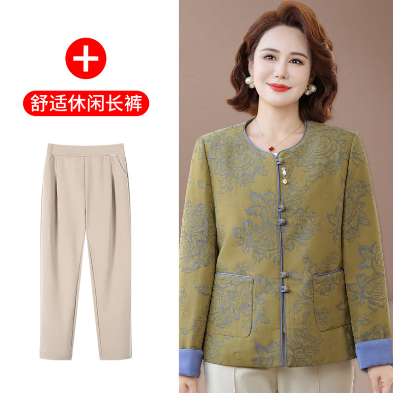 中年妈妈秋装外套复古印花上衣大码中老年女春秋开衫夹克2025新款|undefined