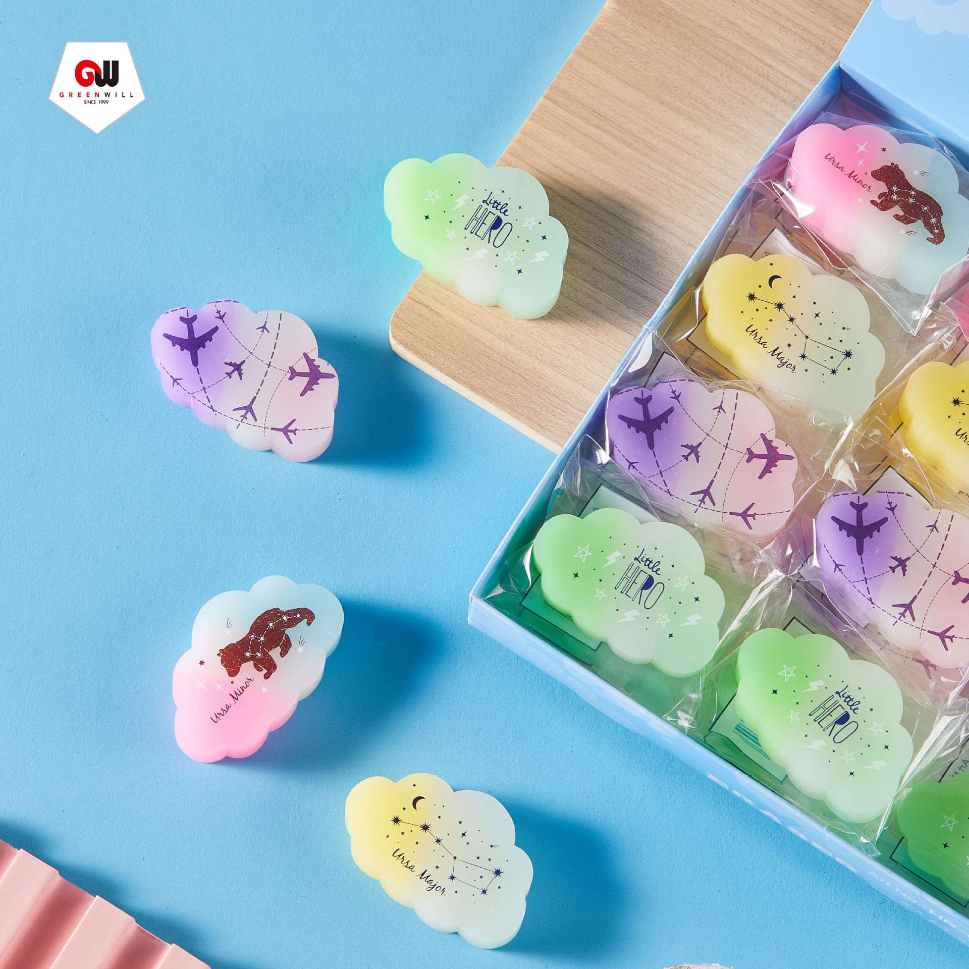 Transparente gradiente ECO PVC borracha nubes borracha de fábrica creativa dibujos animados nubes super limpias sin rastro goma