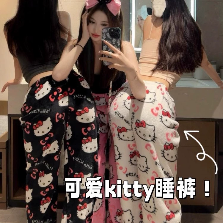 HelloKitty Girls Hello Kitty Коралловый флис с героями мультфильмов Домашние теплые домашние пижамы (можно маркировать и отправлять от имени других)