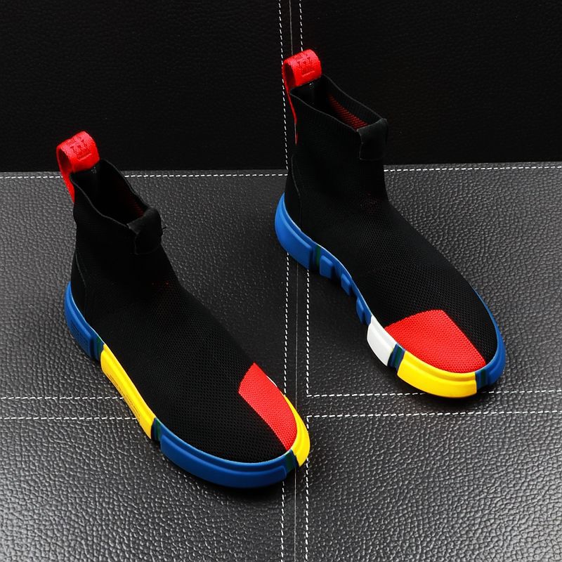 Summer New Men S High Top Shoes Set Feet Knit Socks Hip Hop Trend Korean Version Of Youth Short Boots Increase_voghion.com