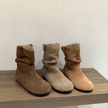 牛皮版内增高~ 真皮勃肯靴女靴子2025秋冬季堆堆靴中筒马丁靴短靴