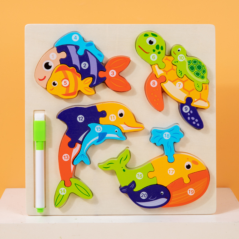 Puzzle de madera tridimensional de crecimiento tablero de dibujo dos en uno juguetes de bloques de granos para niños juguetes de madera de educación temprana