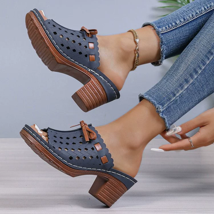 Женские босоножки на высоком каблуке с вырезом большого размера для ношения на улице, 2025, новые европейские и американские босоножки с рыбьим ртом, не утомляющие, на толстом каблуке, в тон.