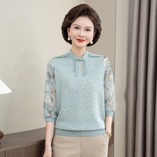 Mother's Spring Dress Floral Shirt with Shirt Sleeve Pullover Top 2025 New Elegant Middle-aged and Elderly Mother's Elegant Outer Wear Small Shirt