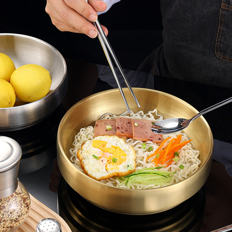 韓国式ステンレス冷麺碗家庭用二層練飯碗高顔値サラダ碗商用大スープ碗ナット粉碗|undefined